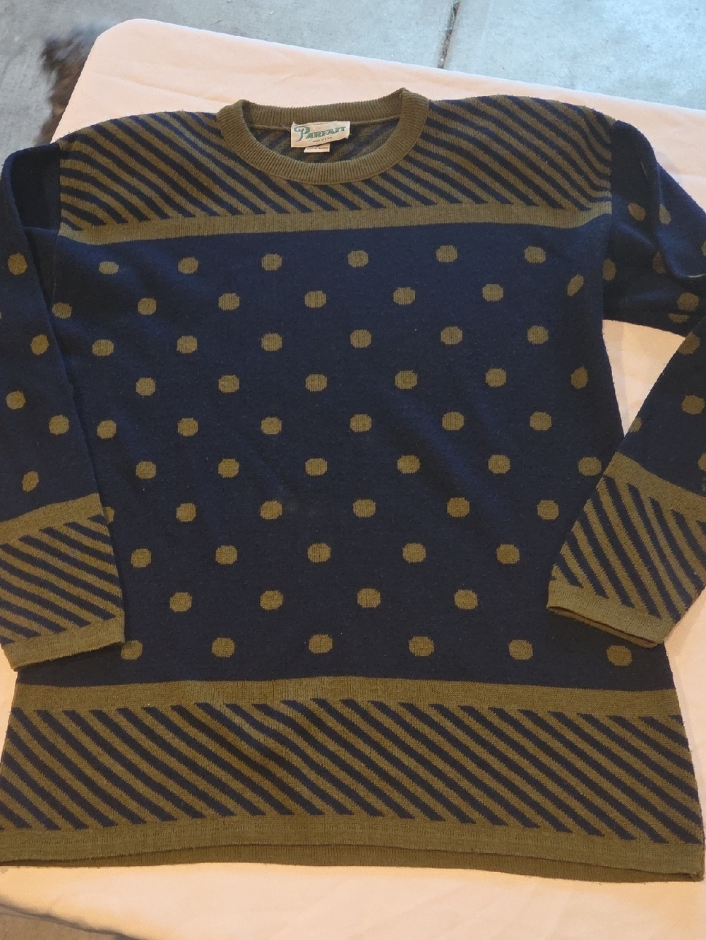 Navy & Olive Green Polka Dot Crewneck Sweater